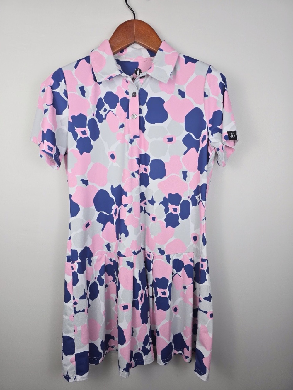 Birdies and Bogeys Golf Dress Small Pink Navy Floral Abstract Print EUC